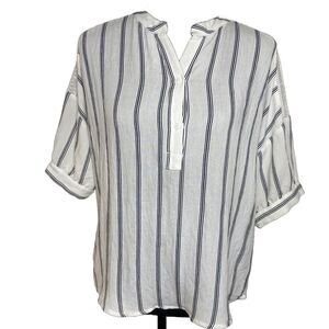 Boutique Striped White and Blue Women's Top Size L